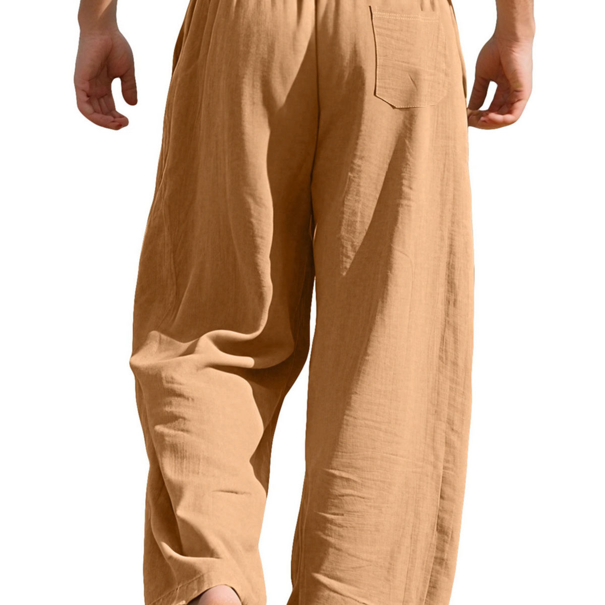 Mens Cotton Linen Loose Fit Drawstring Casual Pants