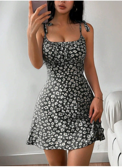 Suspender Mini Dress with Floral Print