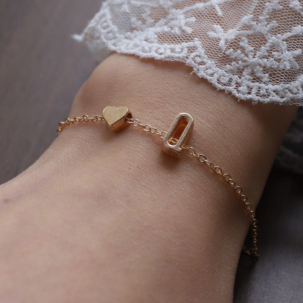Heart Letter Necklace and Bracelet Set