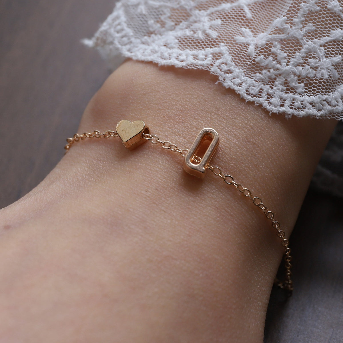 Heart Letter Necklace and Bracelet Set
