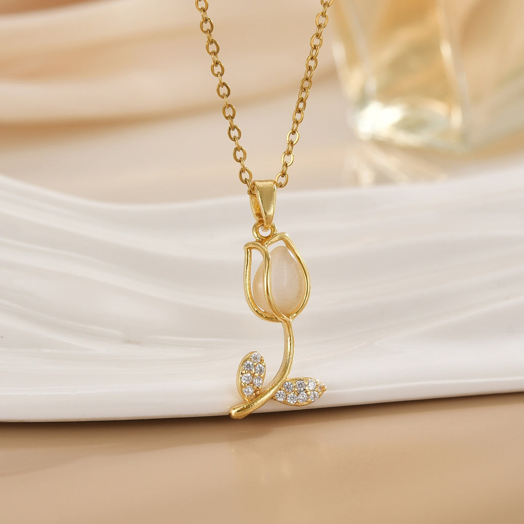 Tulip Flower Design Titanium Steel Necklace