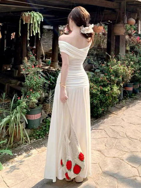 French Style One Shoulder Knit Dress Set