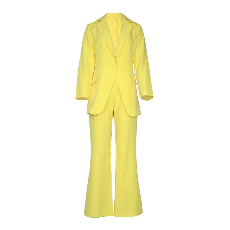 Womens Long Sleeve Blazer Straight Leg Pants Suit Autumn Elegant Trousers Set
