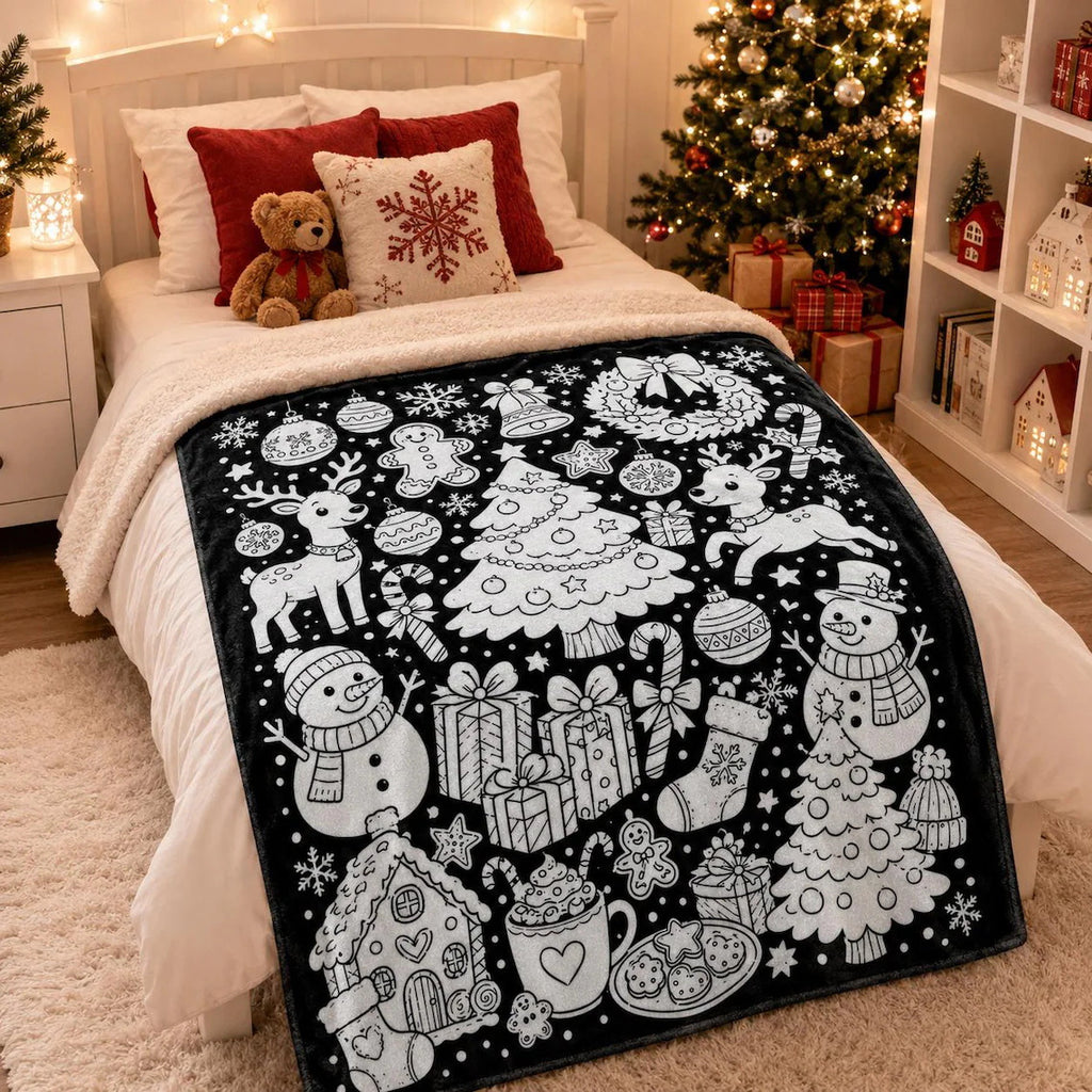Black and white line-drawn graffiti rug