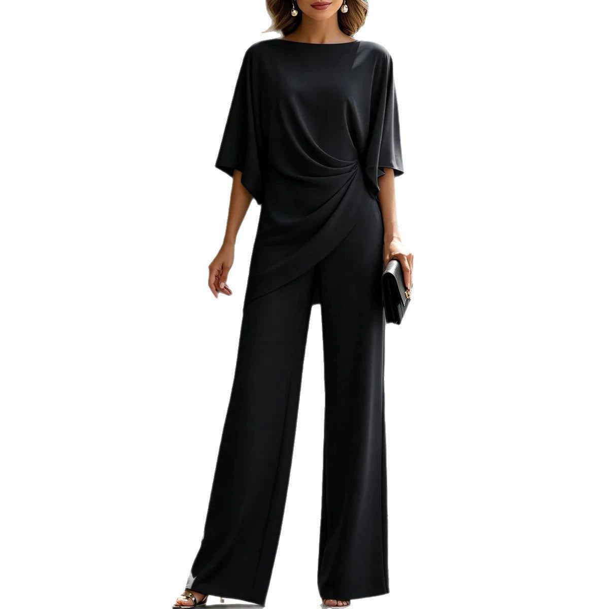 Womens Loose Fit Top and High Waist Wide Leg Pants Set