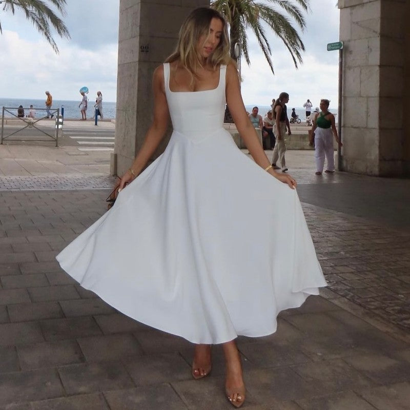 Elegant Square Neck Sleeveless Dress