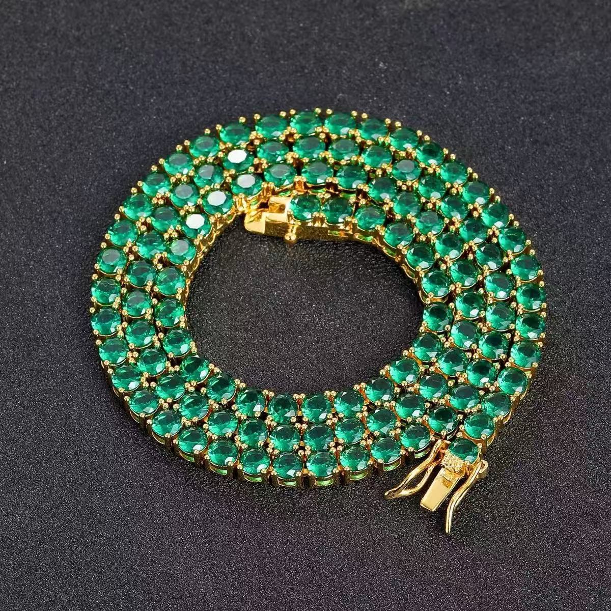 4mm Green Zircon Copper Plated Tennis Bracelet Necklace Set
