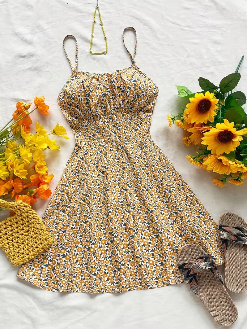 Suspender Mini Dress with Floral Print