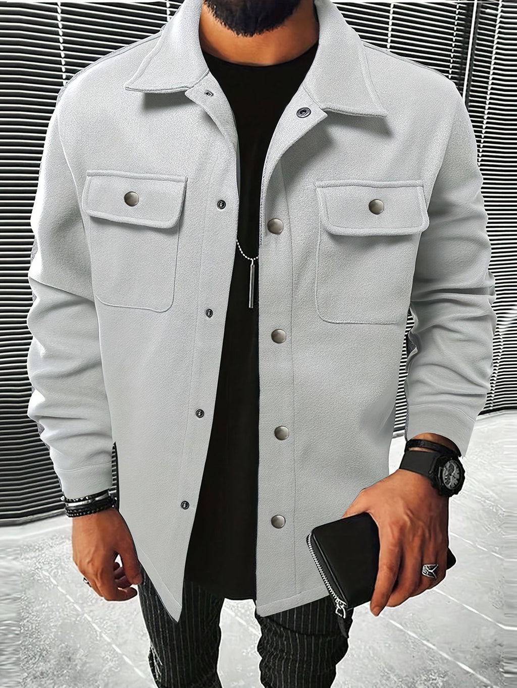 Men's Brushed Polyester Lapel Windproof Casual Jacket