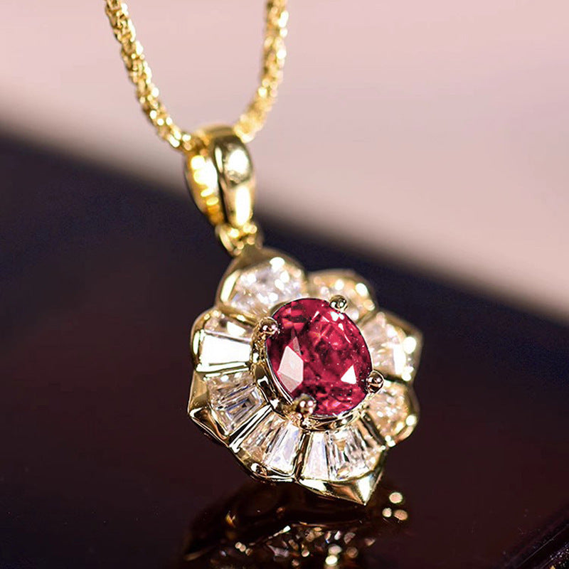 Geometric Begonia Flower Zircon Necklace