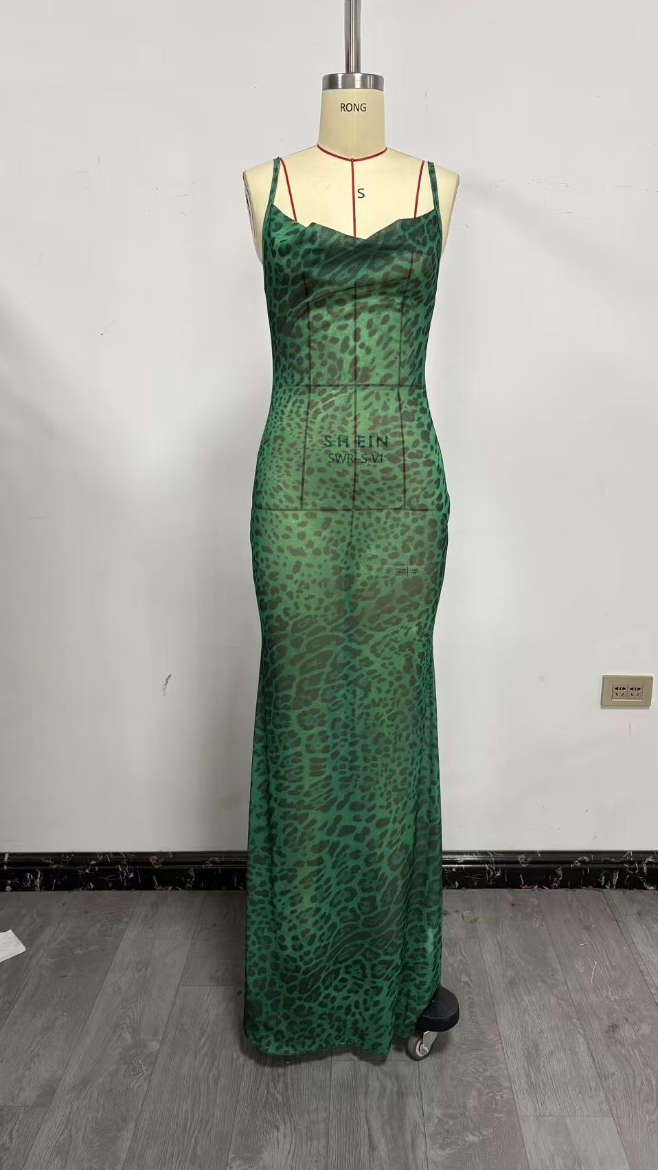 Women's Leopard Print Open Back Long Dress
