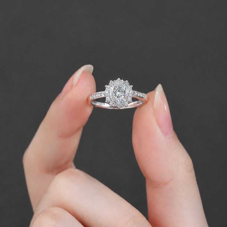Floral Moissanite Silver Ring
