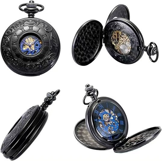 Engraved Mechanical Pocket Watch with Alloy Chain