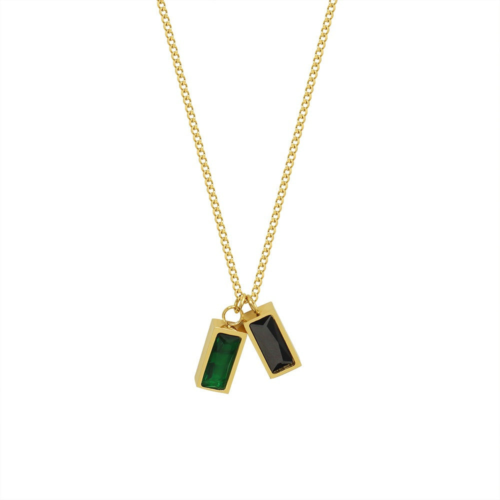 French Style Geometric Emerald Zircon Necklace