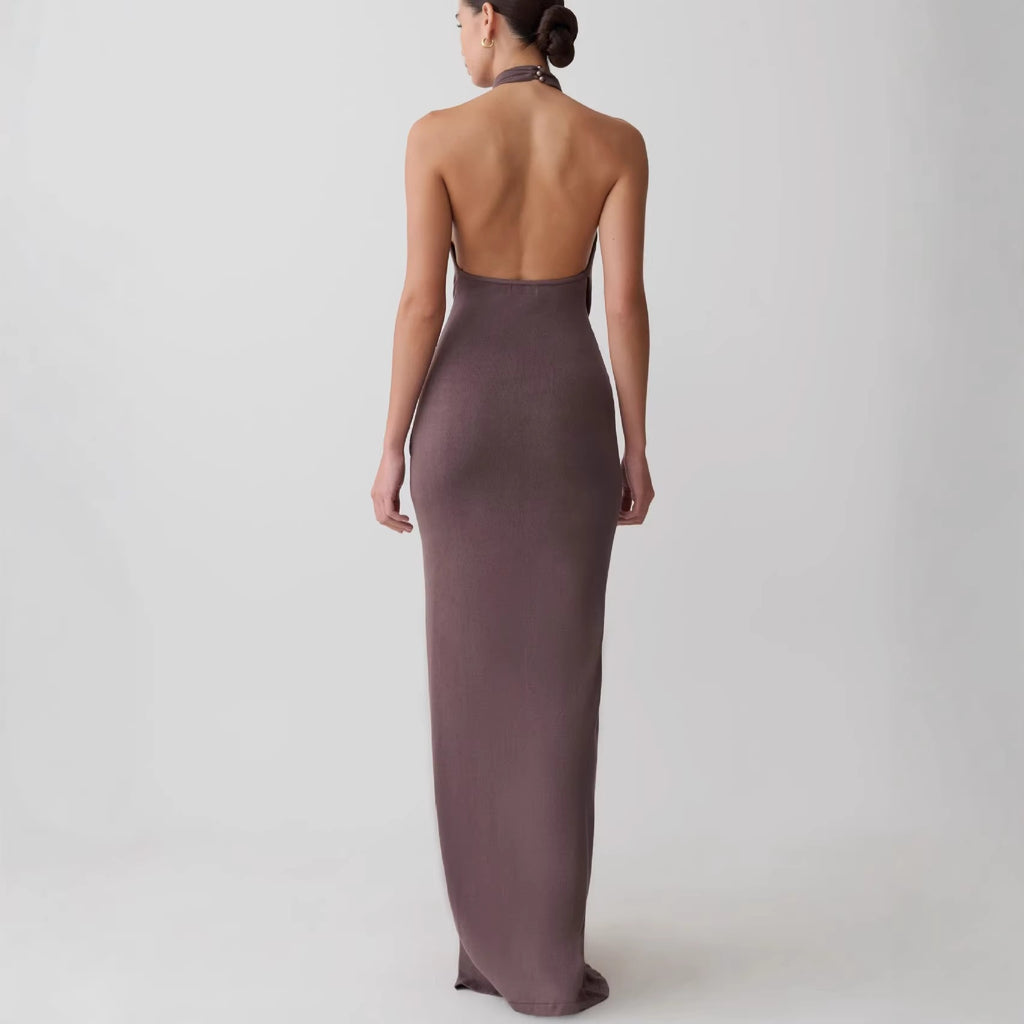 Elegant Twist Knot Halter Neck Evening Gown