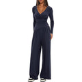 Women's Solid Color Knit V-Neck Long Sleeve Top and Wide Leg Pants Two-Piece Set