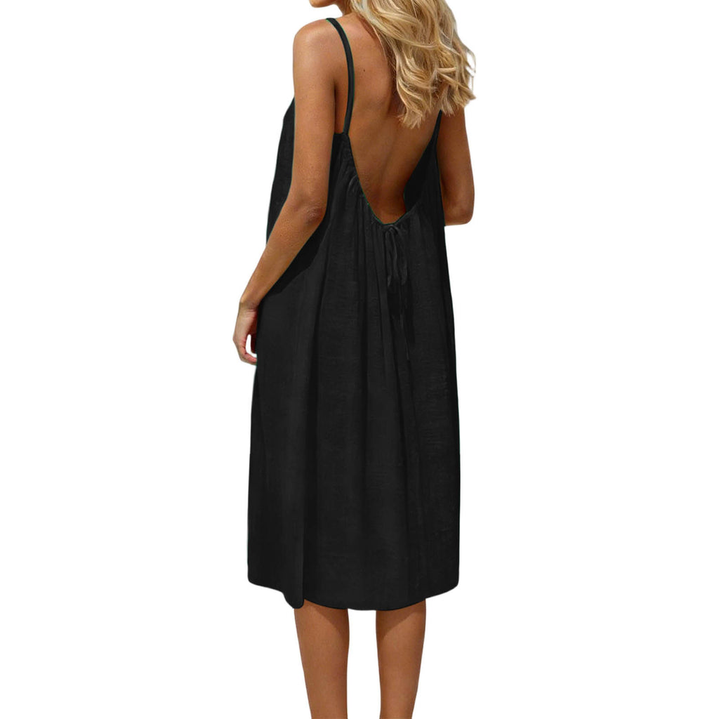Womens Backless Cotton Dress