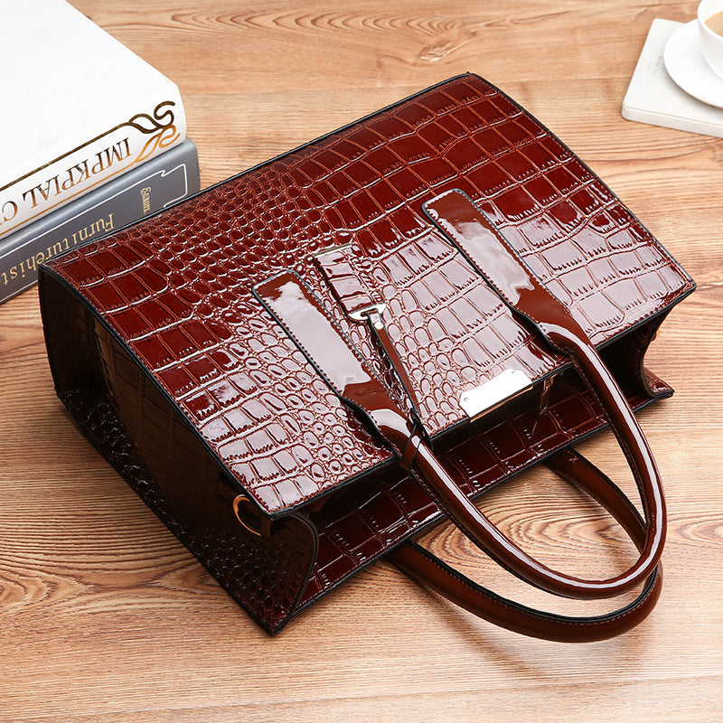 Womens Crocodile Pattern Shoulder Tote Bag