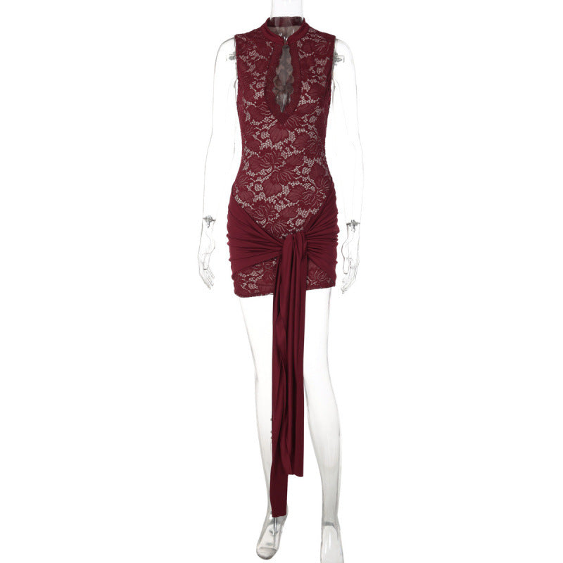 Womens Lace Bodycon Dress with Ribbon Details