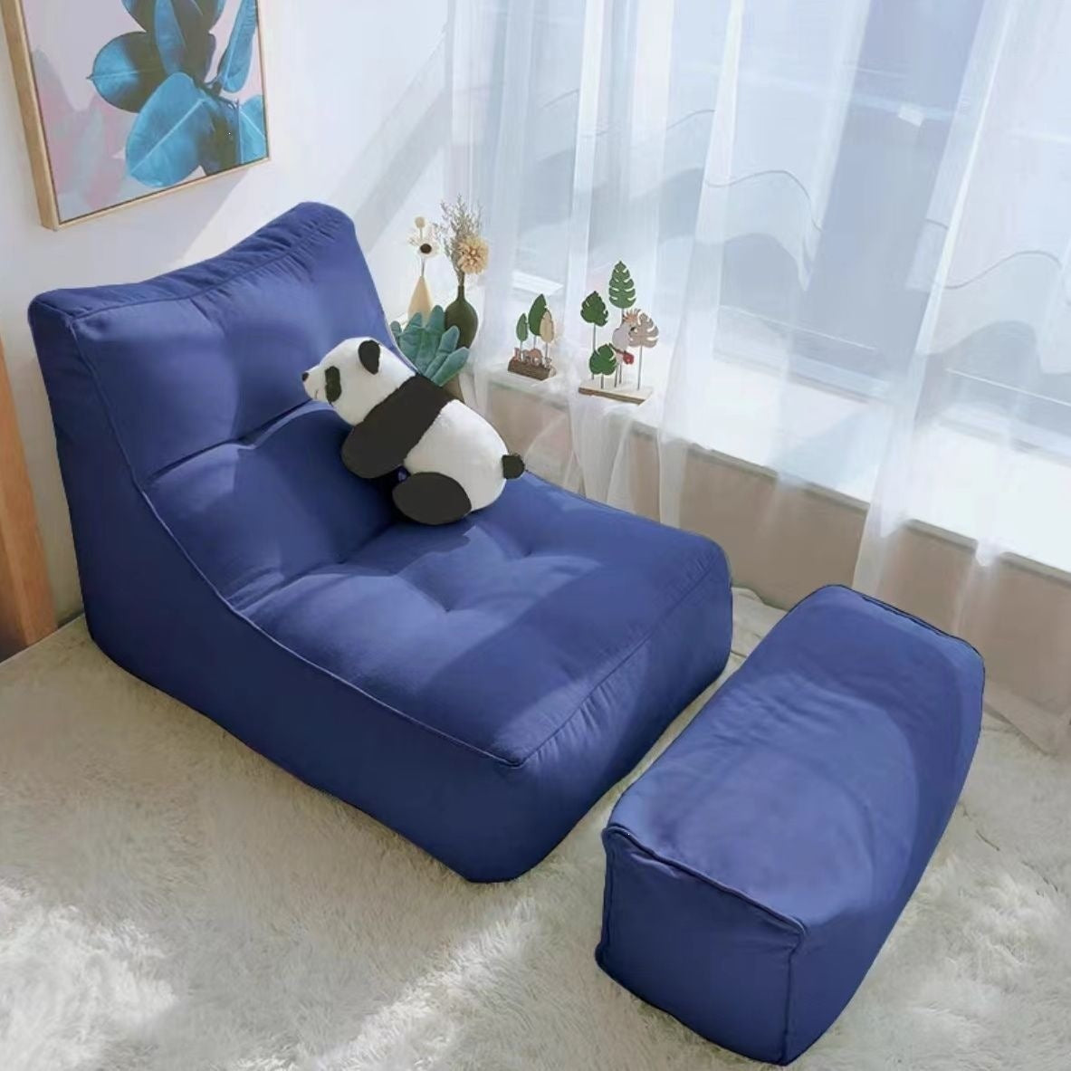 Single Leisure Chair Floor Lounge Bean Bag Tatami Lazy Sofa with Footrest