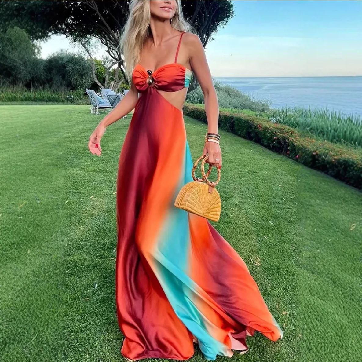 Gradient Satin Halter Dress