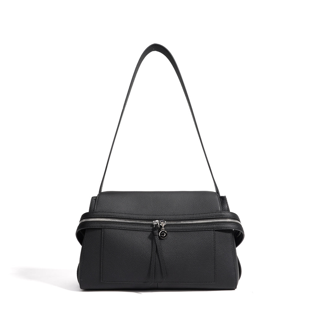 Elegant genuine leather shoulder bag in Kelly style