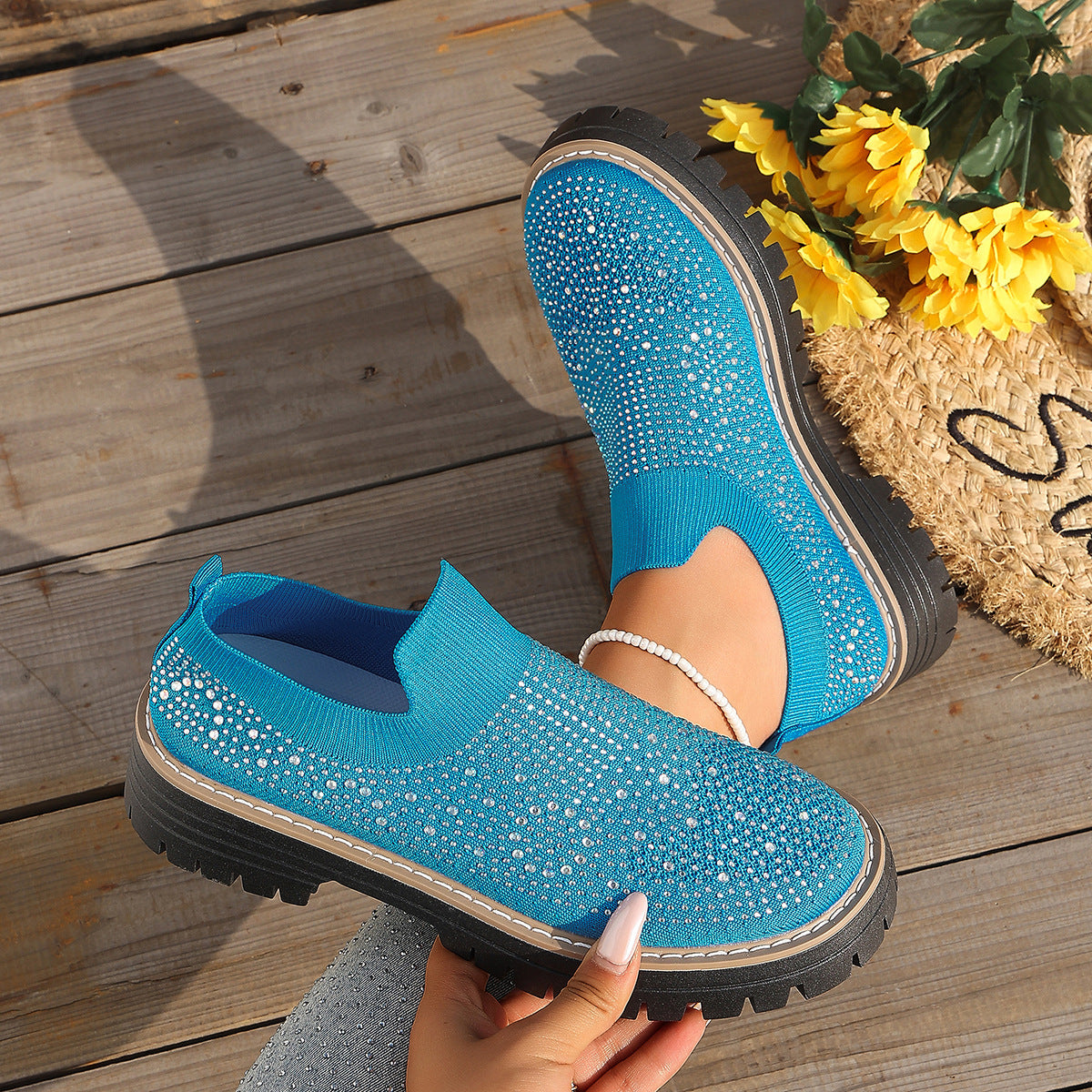 Rhinestone Platform Slip On Shoes