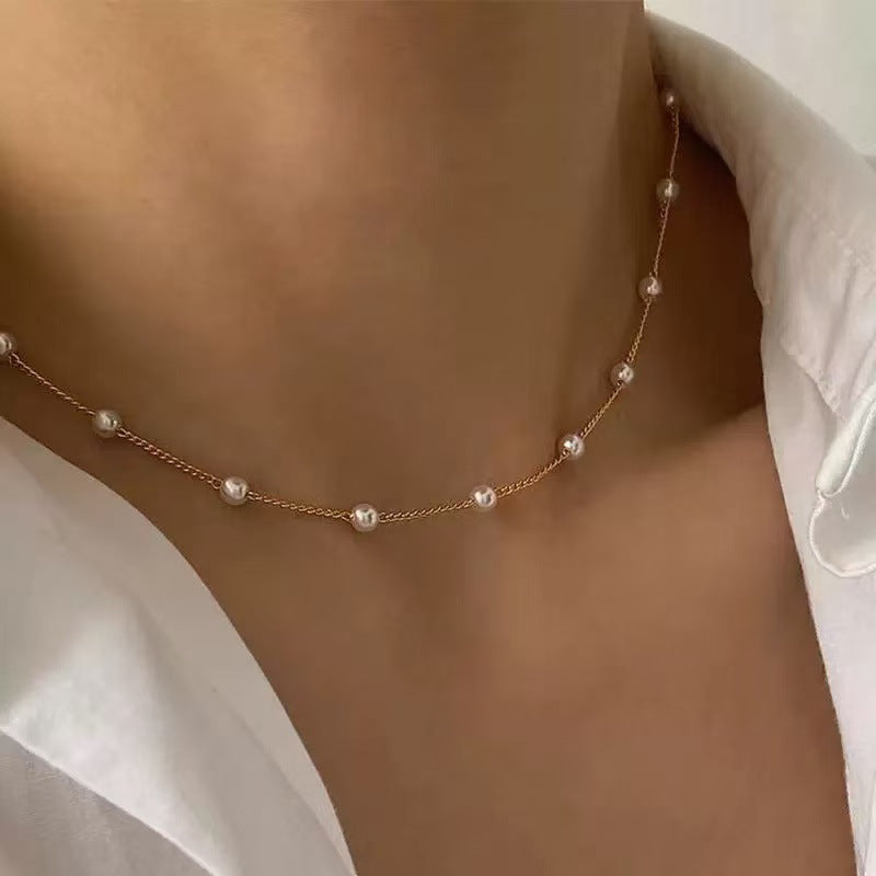 Women?s Vintage Pearl Pendant Clavicle Chain Necklace