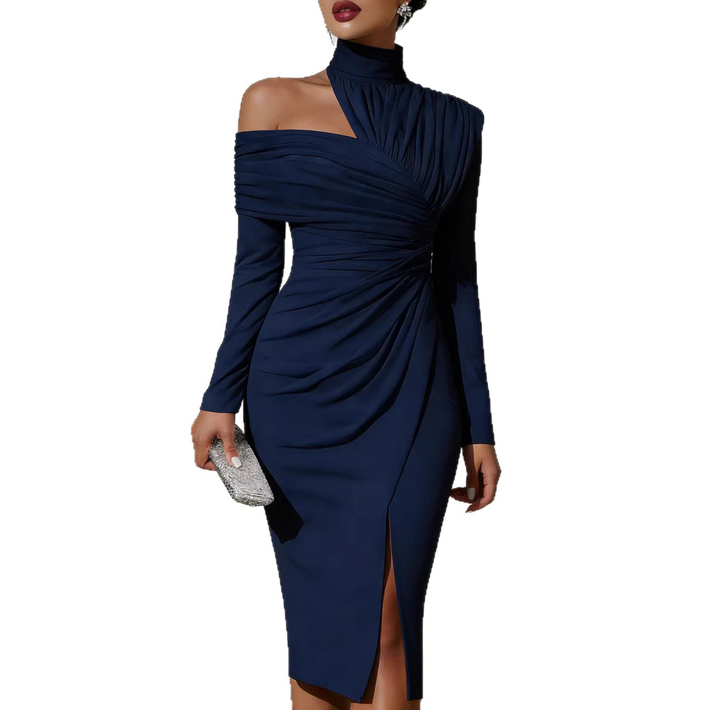 Elegant Casual Knitted Hollow-Out Dress with Slit