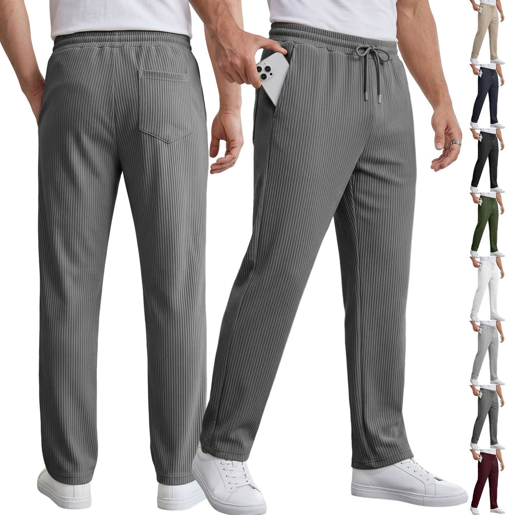 Men's Striped High Waist Wide Leg Straight Pants Casual Trousers