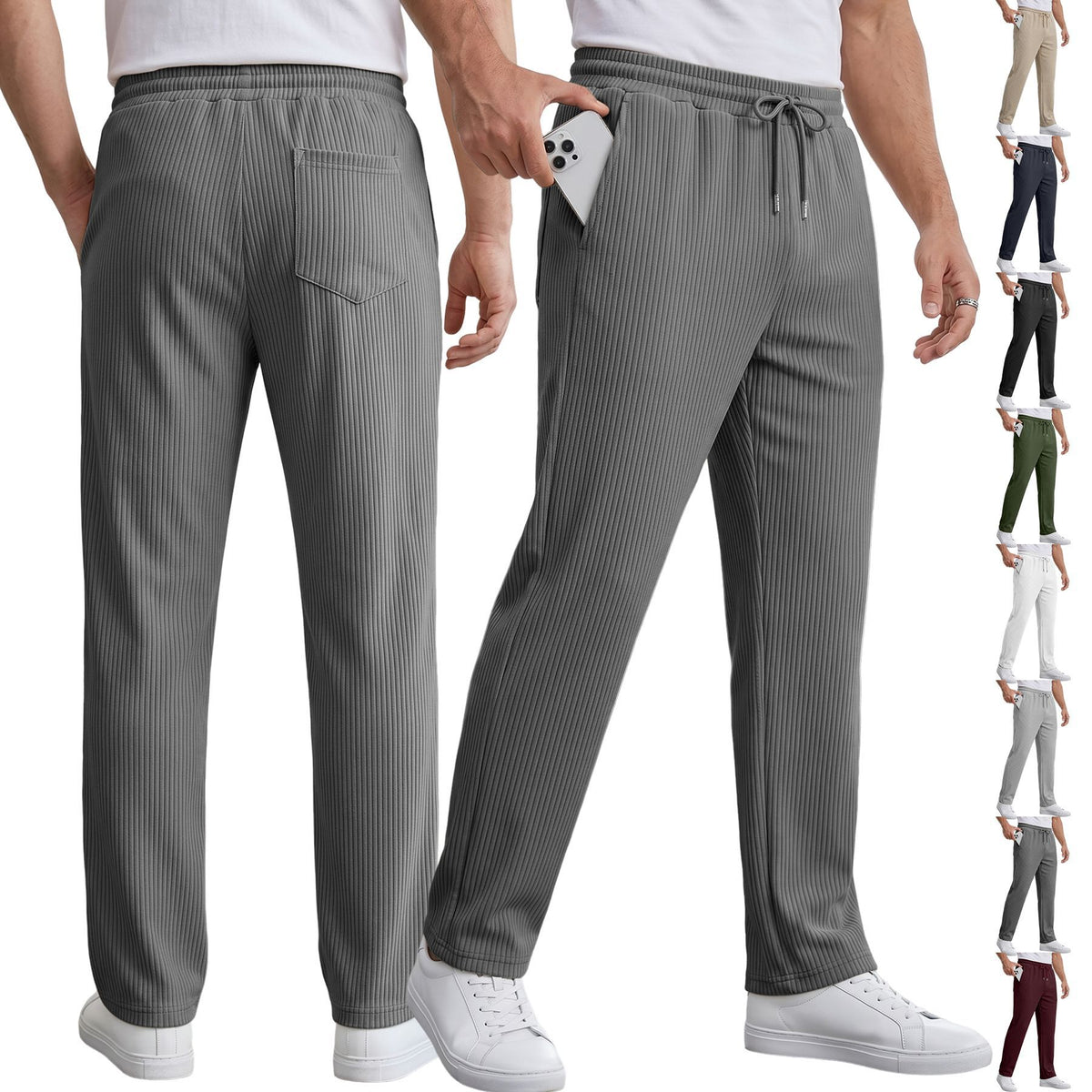 Men's Striped High Waist Wide Leg Straight Pants Casual Trousers