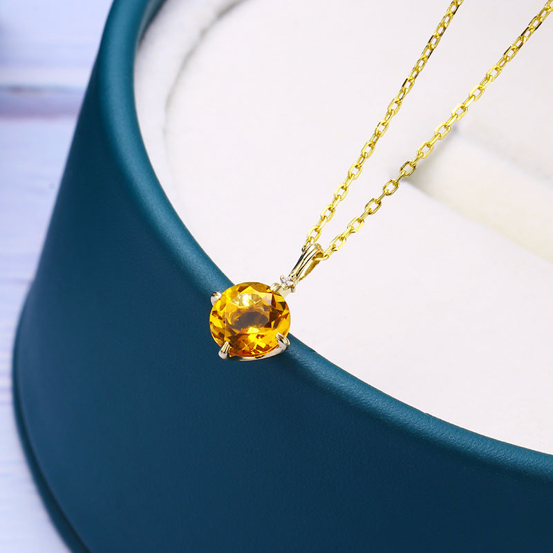 Simple 9K Gold Citrine Pendant Necklace
