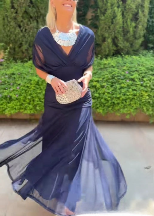 Women's Off-Shoulder Chiffon Dress with Lining Swing Dress