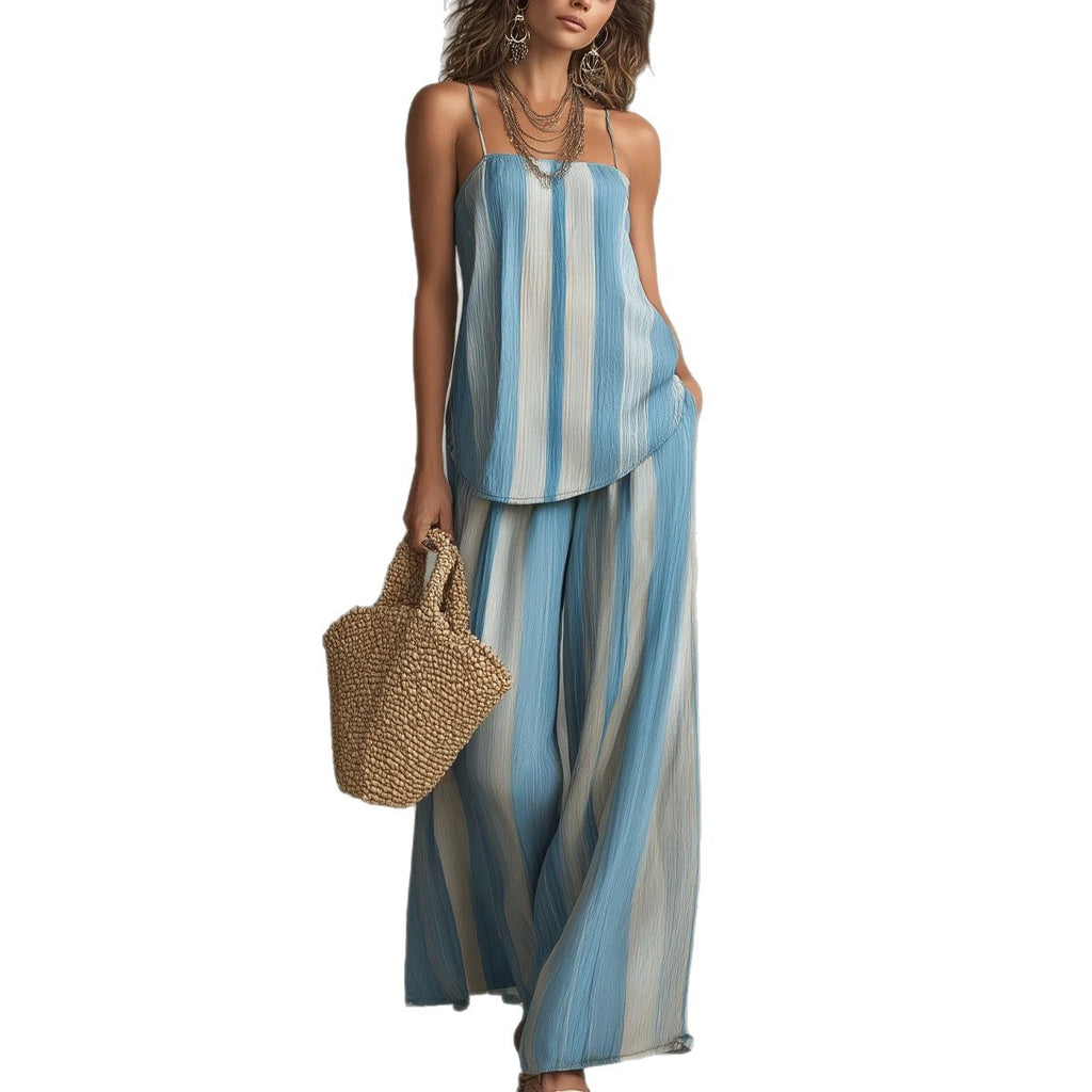 Striped Camisole and Wide-Leg Pants Set