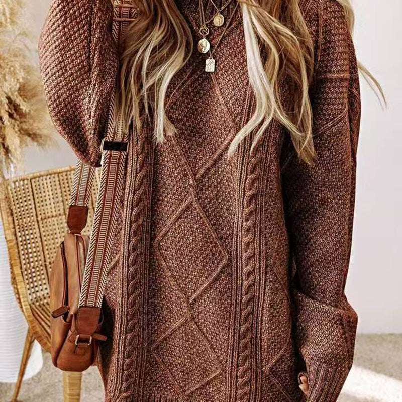 Women's Arctic Velvet Twist Pattern Mid-Length Loose Pullover Sweater