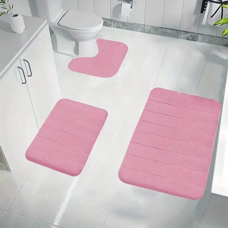 Quilted Coral Fleece Absorbent Non-Slip Bathroom Mat Set