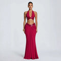 Halter Neck Deep V Sequin Two Piece Set Short Camisole Long Skirt