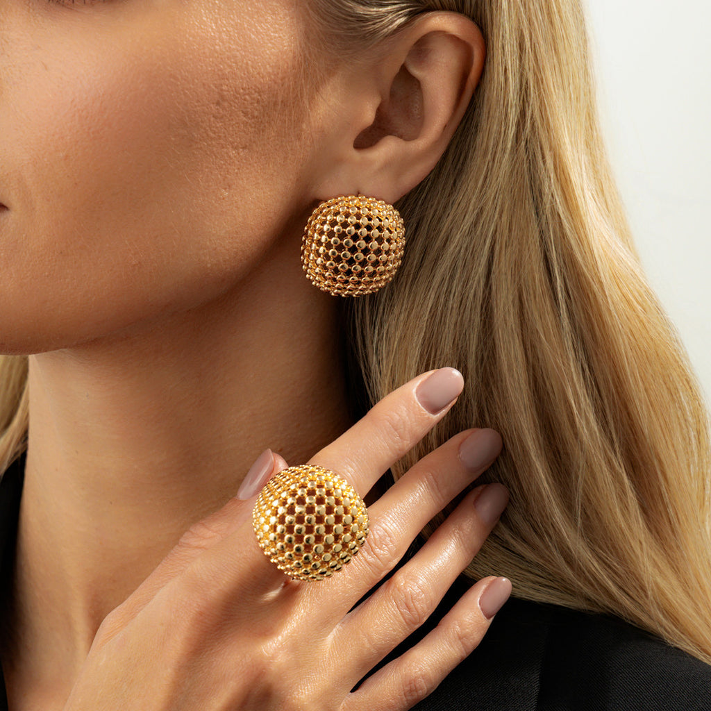 Hollow Round Ring Earrings Set