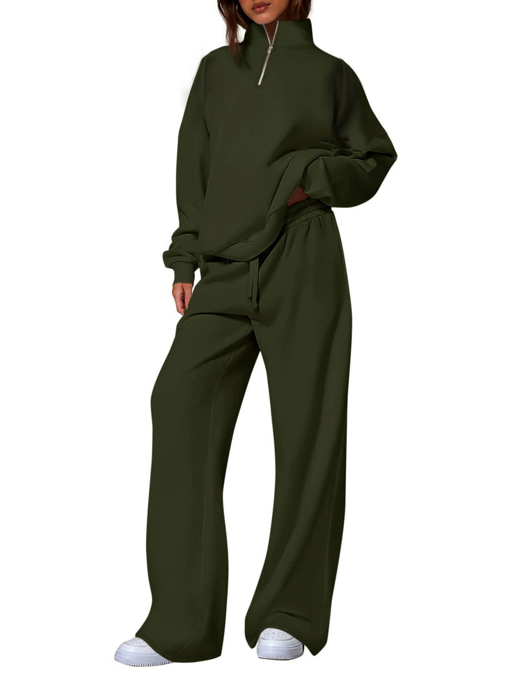 Standing collar half-zip long-sleeved pants