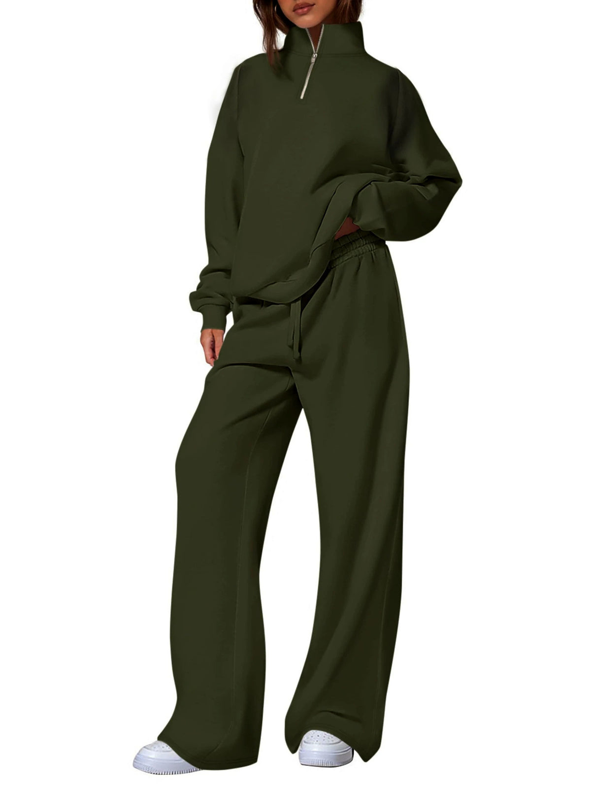 Standing collar half-zip long-sleeved pants