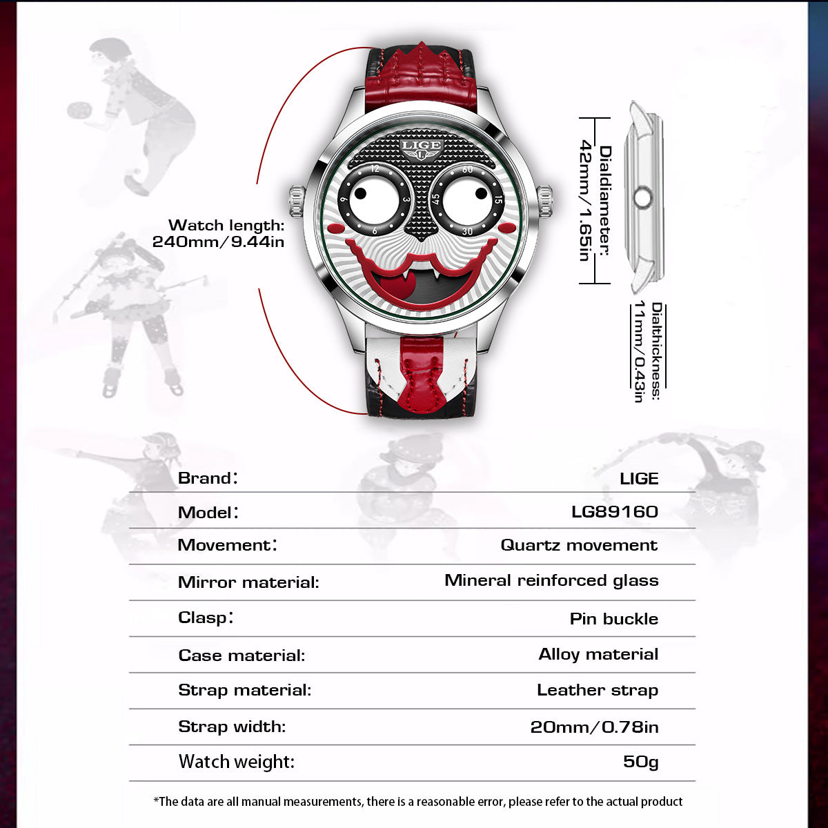 Clown Fashion Waterproof Sports watch