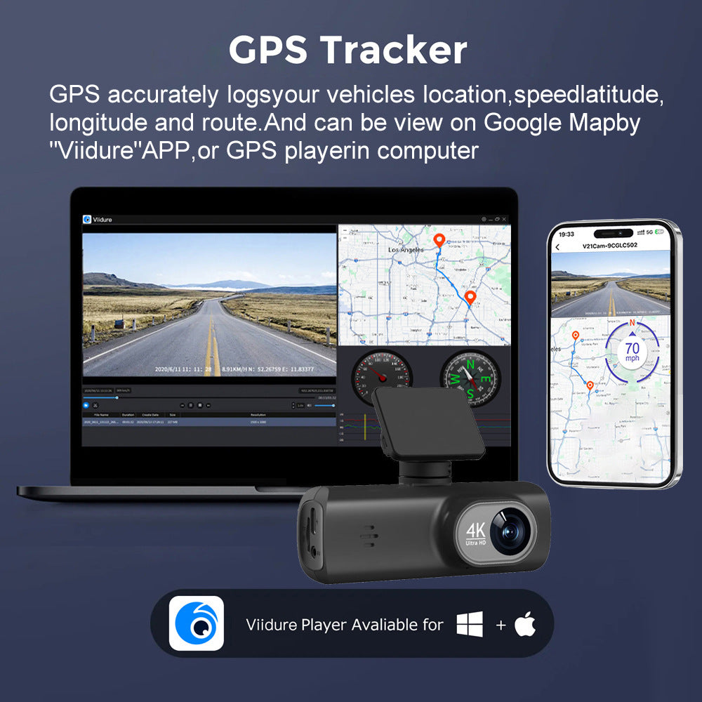 4K Dual Lens Dash Cam with Night Vision WiFi GPS