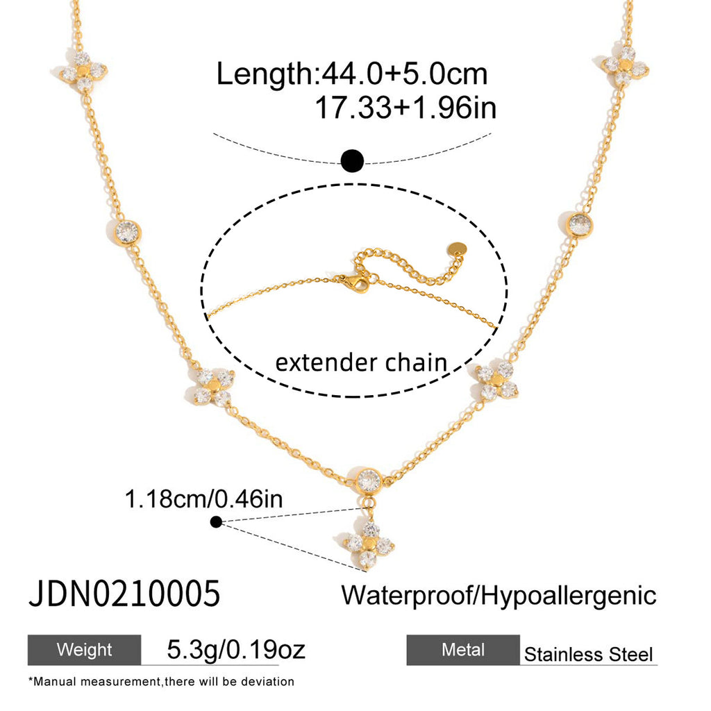 Titanium Steel Zircon Four-Leaf Clover Necklace