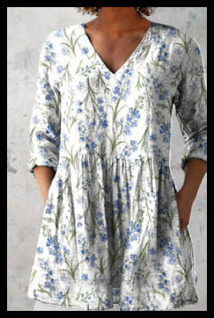 Womens Loose Digital Print V-Neck Short Sleeve T-Shirt