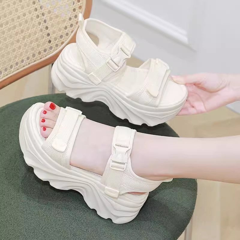 Women's Chunky Platform Non-Slip Beach Sandals, Soft Fabric Summer Dad Sandals