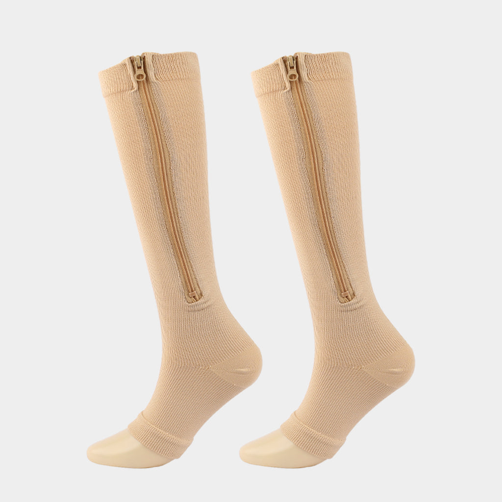 Sports Compression Socks with Zipper Nylon Elastic Mid-Calf