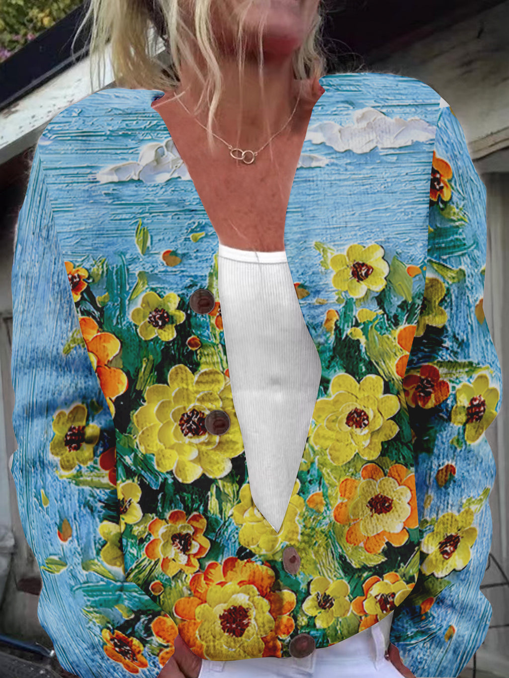 Womens 3D Printed Loose Cardigan
