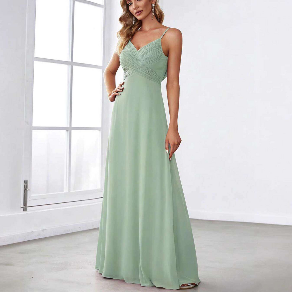 Sleeveless Pleated Strap Evening Dress