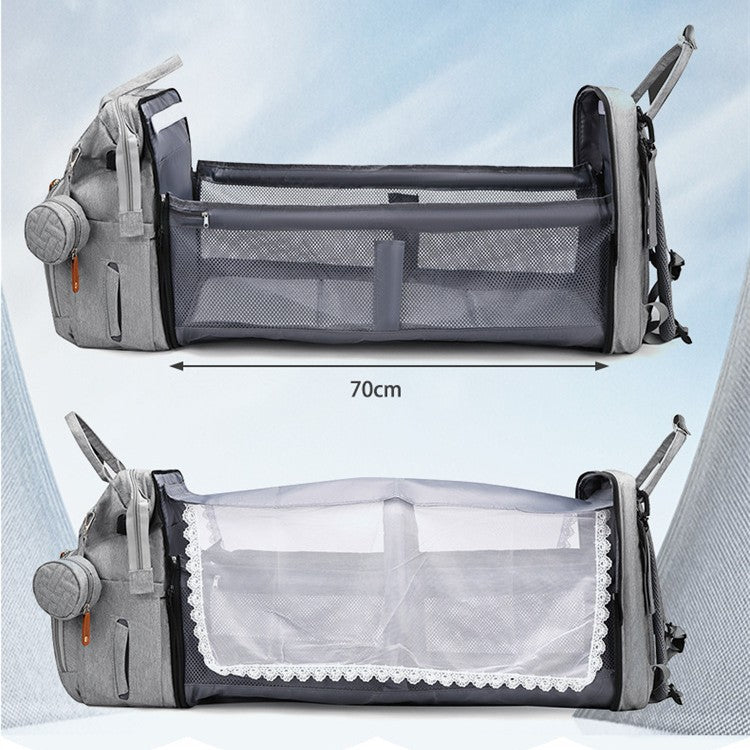 Multifunctional Mommy Bag with Mosquito Net Folding Crib Backpack for Baby Travel