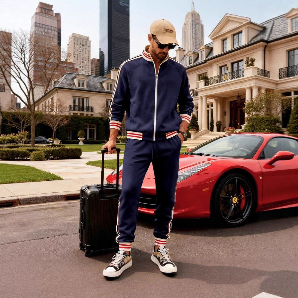 Men's woven striped sports casual two-piece set